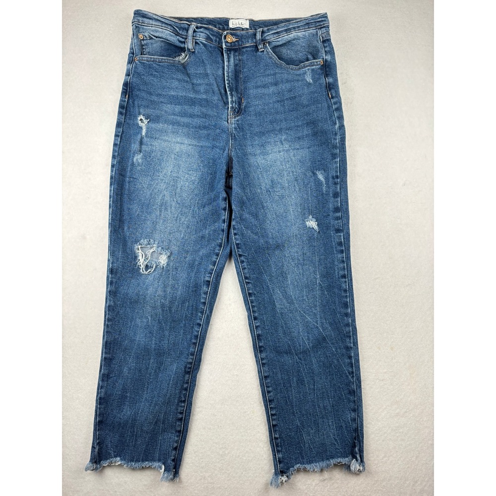 Nicole Miller Straight Jeans Womens 14 High Rise Distressed Denim